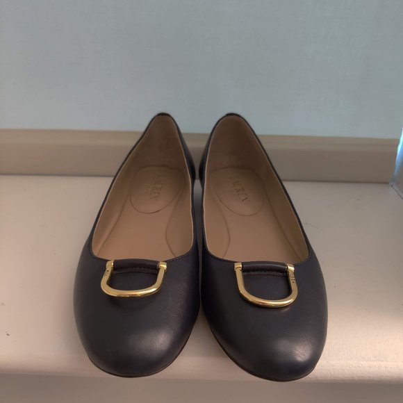 Ralph Lauren Navy Gold Accent Flats Size 7.5B - Picture 2 of 16